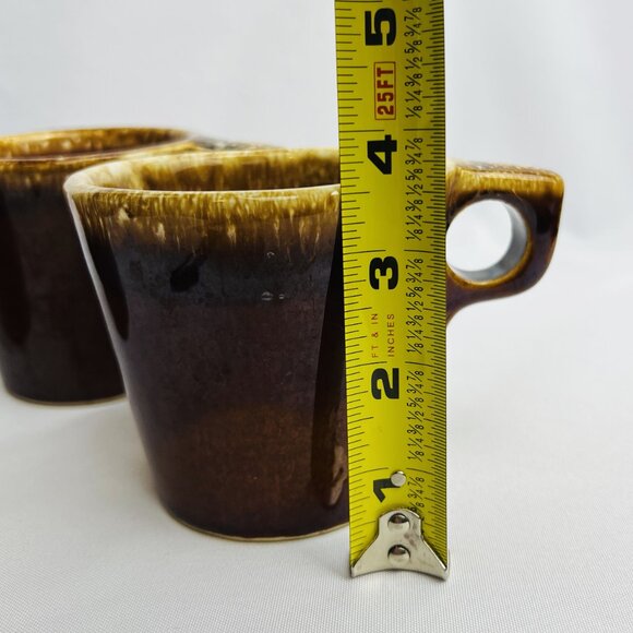 Hull Brown Drip Glaze Creamer & TWO O-Ring Mugs Vintage Farmhouse Pottery USA - Picture 10 of 12